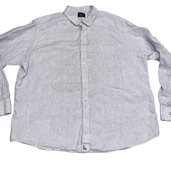 Untuckit Blue Stripe Linen Vignoles Long Sleeve Button Down Shirt Top size XXXL - Picture 2 of 10